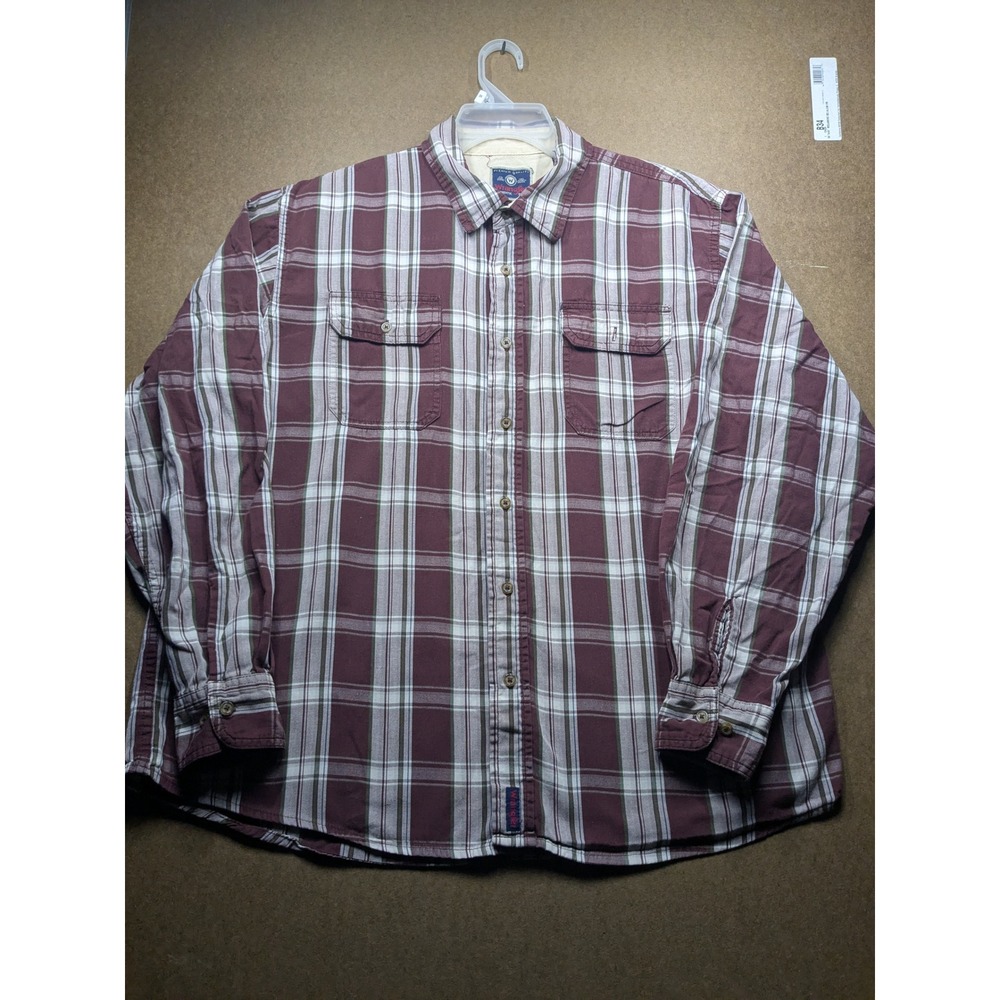 Wrangler Mens XL Plaid Button Down Shirt Burgundy White Long Sleeve Authentic